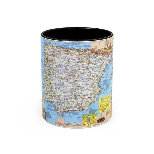 Spain and Portugal - A Traveller's Map 1 (1984) (Map) Accent Coffee Mug 11oz Black - Go Mug Yourself