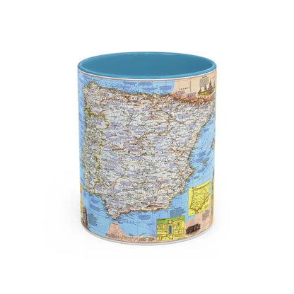 Spain and Portugal - A Traveller's Map 1 (1984) (Map) Accent Coffee Mug 11oz Light Blue - Go Mug Yourself