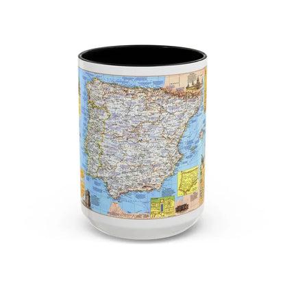 Spain and Portugal - A Traveller's Map 1 (1984) (Map) Accent Coffee Mug 15oz Black - Go Mug Yourself