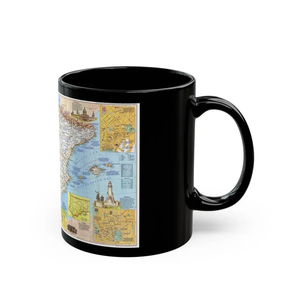 Spain and Portugal - A Traveller's Map 1 (1984) (Map) Black Coffee Mug - Go Mug Yourself