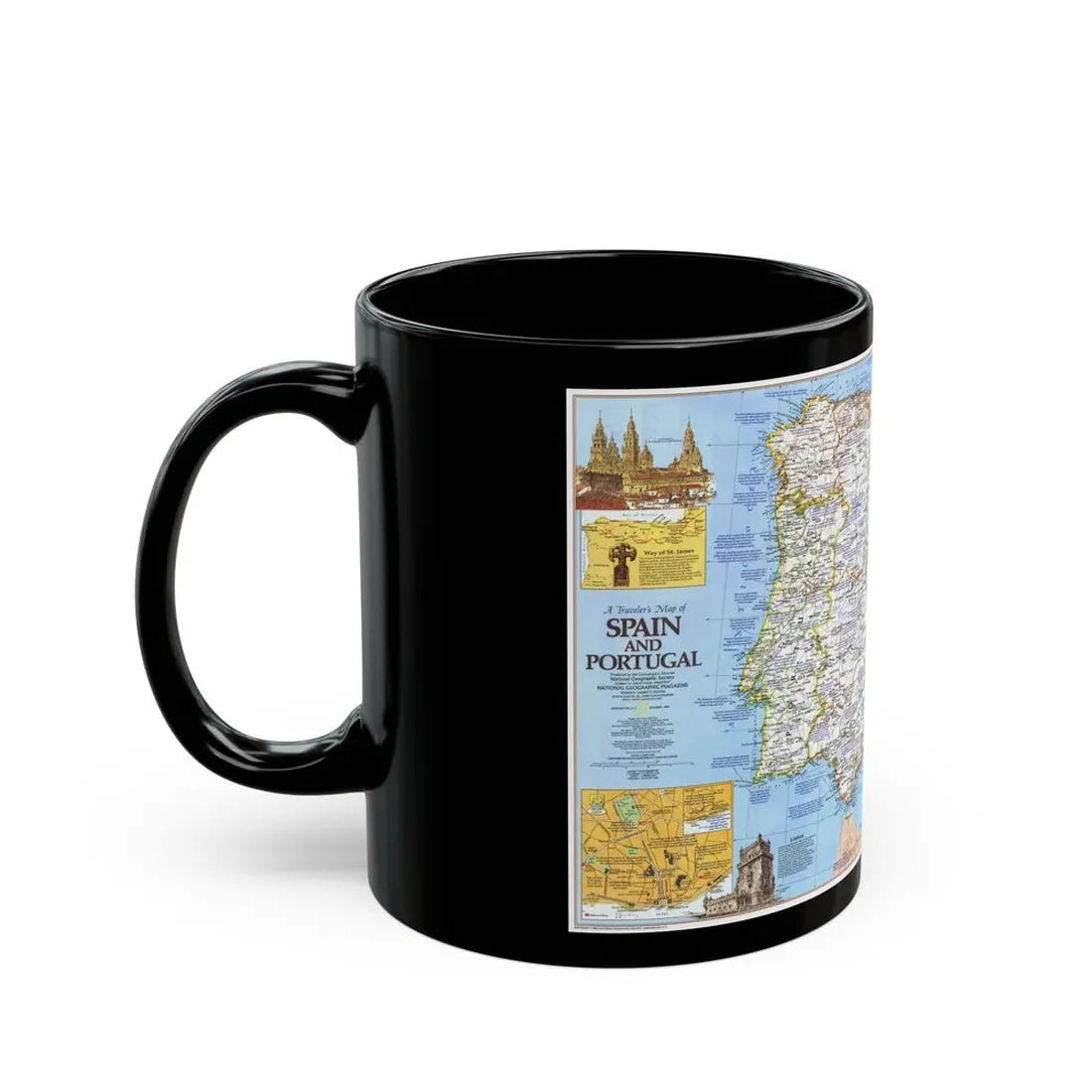 Spain and Portugal - A Traveller's Map 1 (1984) (Map) Black Coffee Mug - Go Mug Yourself