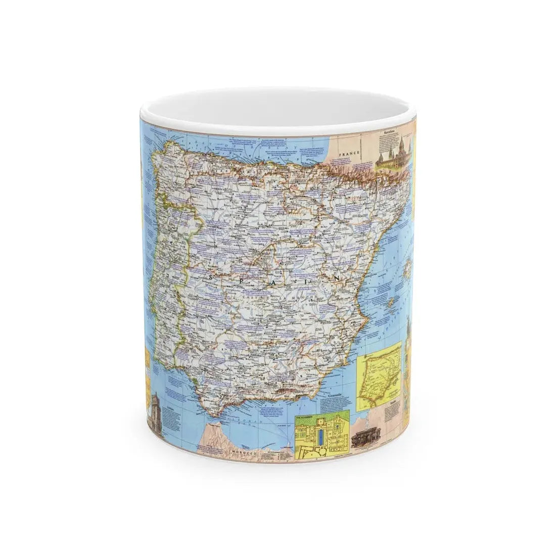 Spain and Portugal - A Traveller's Map 1 (1984) (Map) White Coffee Mug 11oz - Go Mug Yourself