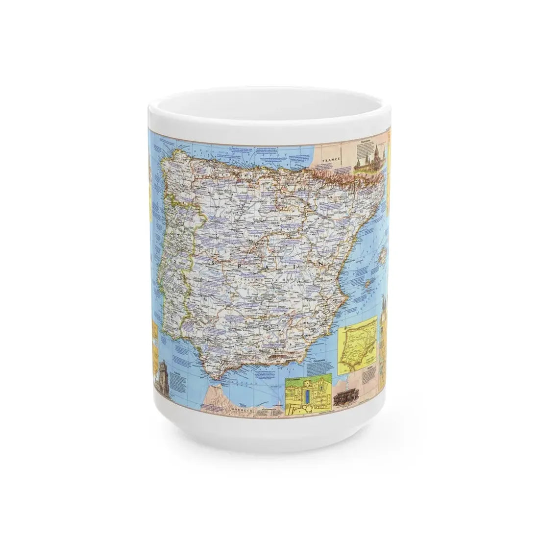 Spain and Portugal - A Traveller's Map 1 (1984) (Map) White Coffee Mug 15oz - Go Mug Yourself