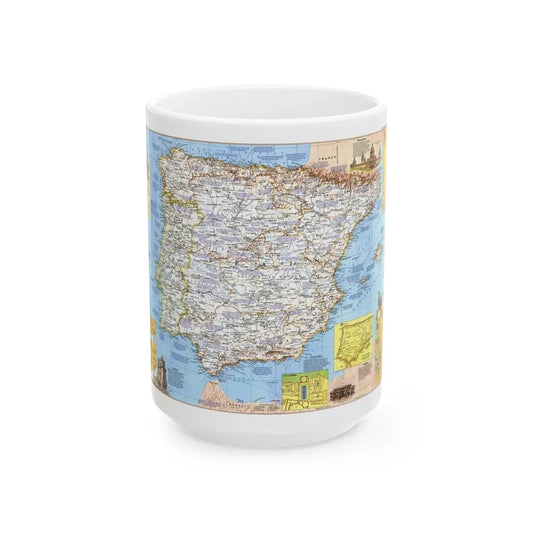 Spain and Portugal - A Traveller's Map 1 (1984) (Map) White Coffee Mug 15oz - Go Mug Yourself
