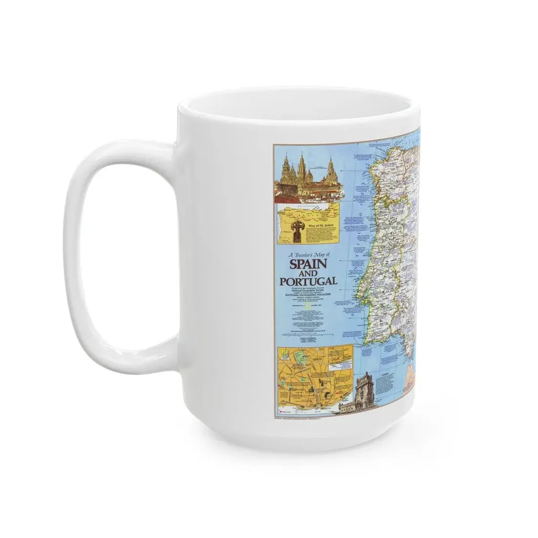 Spain and Portugal - A Traveller's Map 1 (1984) (Map) White Coffee Mug - Go Mug Yourself