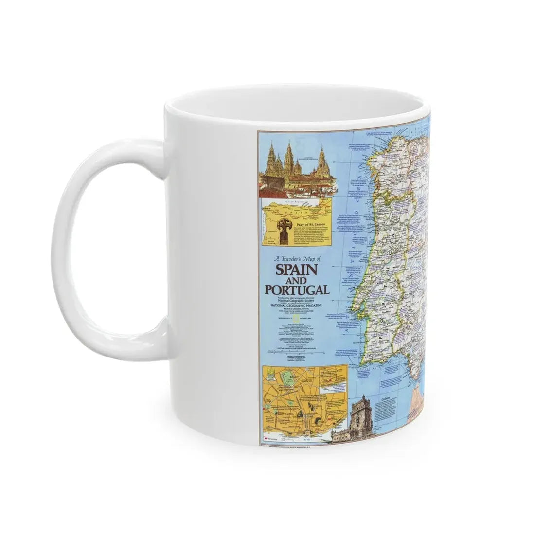 Spain and Portugal - A Traveller's Map 1 (1984) (Map) White Coffee Mug - Go Mug Yourself