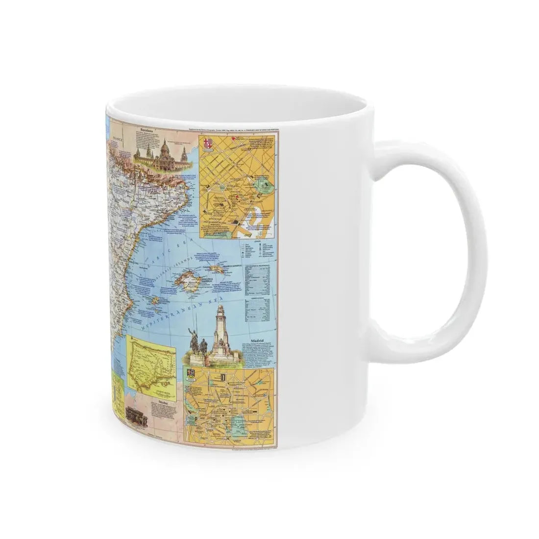 Spain and Portugal - A Traveller's Map 1 (1984) (Map) White Coffee Mug - Go Mug Yourself