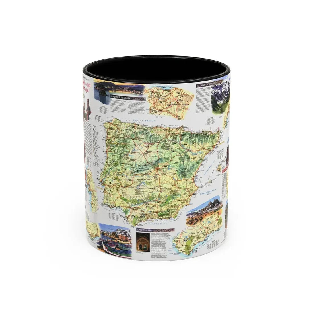 Spain and Portugal - A Traveller's Map (1998) (Map) Accent Coffee Mug 11oz Black - Go Mug Yourself