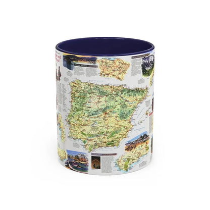 Spain and Portugal - A Traveller's Map (1998) (Map) Accent Coffee Mug 11oz Navy - Go Mug Yourself
