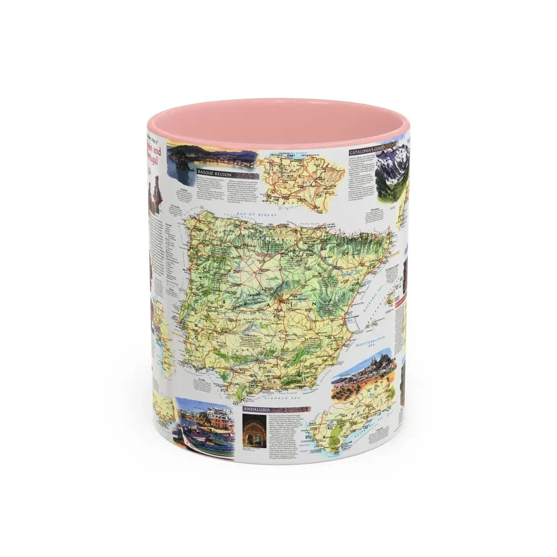 Spain and Portugal - A Traveller's Map (1998) (Map) Accent Coffee Mug 11oz Pink - Go Mug Yourself