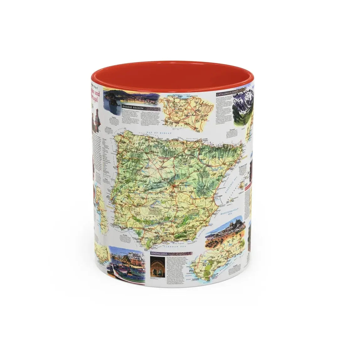 Spain and Portugal - A Traveller's Map (1998) (Map) Accent Coffee Mug 11oz Red - Go Mug Yourself