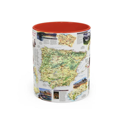 Spain and Portugal - A Traveller's Map (1998) (Map) Accent Coffee Mug 11oz Red - Go Mug Yourself
