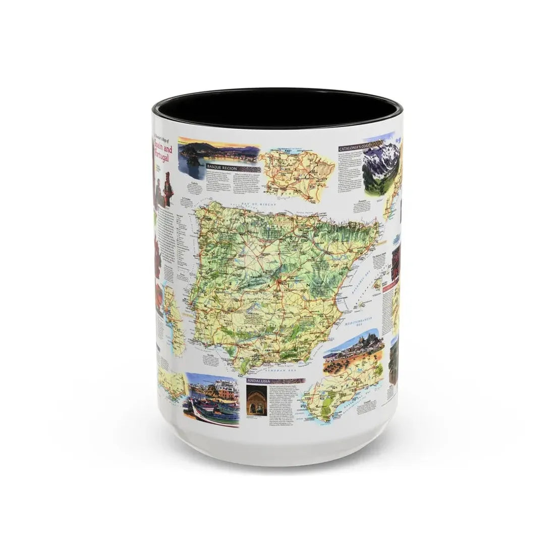 Spain and Portugal - A Traveller's Map (1998) (Map) Accent Coffee Mug 15oz Black - Go Mug Yourself