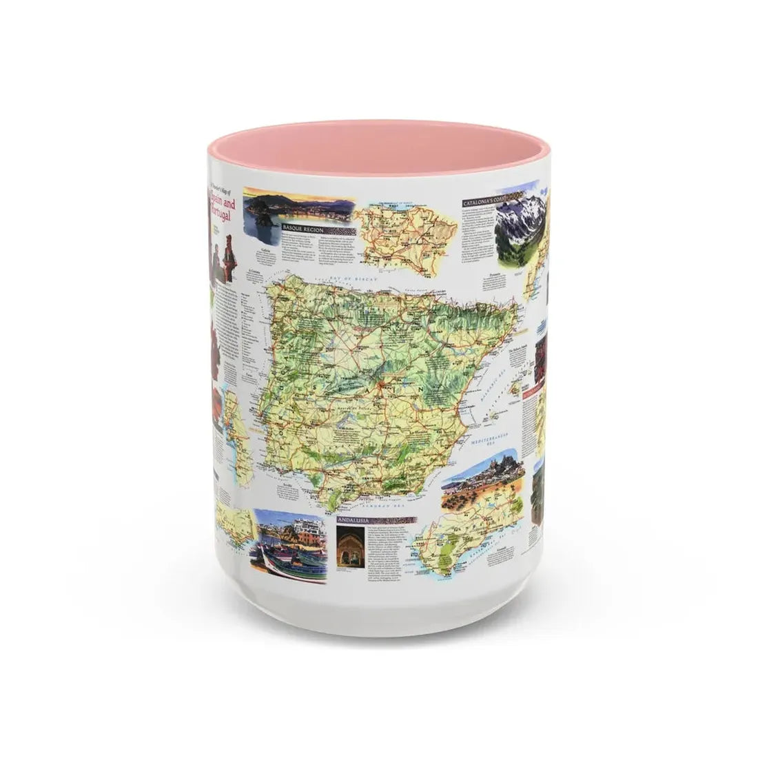 Spain and Portugal - A Traveller's Map (1998) (Map) Accent Coffee Mug 15oz Pink - Go Mug Yourself