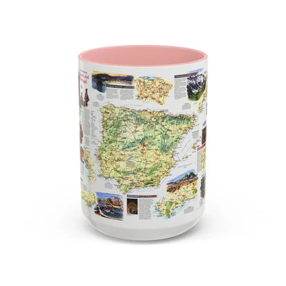 Spain and Portugal - A Traveller's Map (1998) (Map) Accent Coffee Mug 15oz Pink - Go Mug Yourself