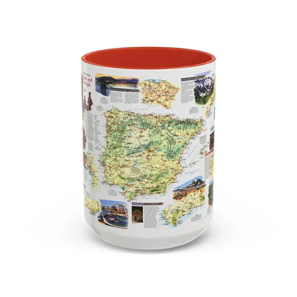 Spain and Portugal - A Traveller's Map (1998) (Map) Accent Coffee Mug 15oz Red - Go Mug Yourself