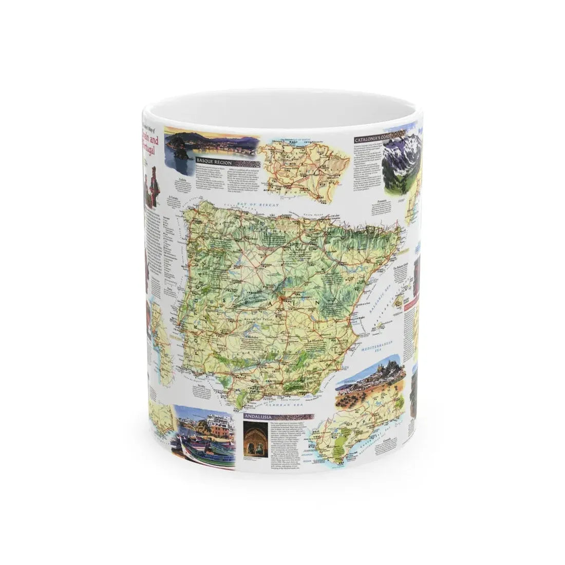 Spain and Portugal - A Traveller's Map (1998) (Map) White Coffee Mug 11oz - Go Mug Yourself