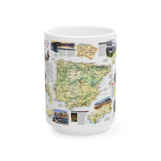 Spain and Portugal - A Traveller's Map (1998) (Map) White Coffee Mug 15oz - Go Mug Yourself