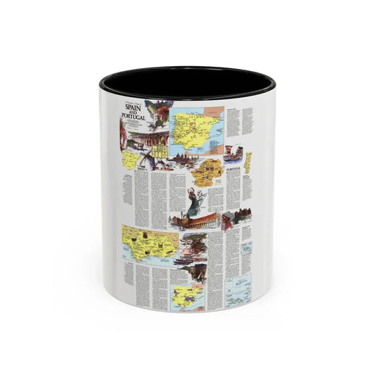 Spain and Portugal - A Traveller's Map 2 (1984) (Map) Accent Coffee Mug 11oz Black - Go Mug Yourself