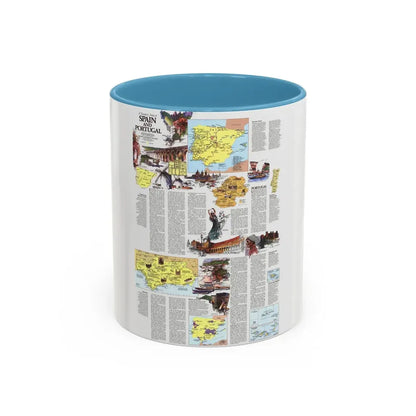Spain and Portugal - A Traveller's Map 2 (1984) (Map) Accent Coffee Mug 11oz Light Blue - Go Mug Yourself