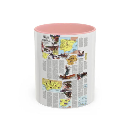 Spain and Portugal - A Traveller's Map 2 (1984) (Map) Accent Coffee Mug 11oz Pink - Go Mug Yourself