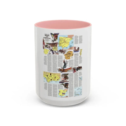 Spain and Portugal - A Traveller's Map 2 (1984) (Map) Accent Coffee Mug 15oz Pink - Go Mug Yourself