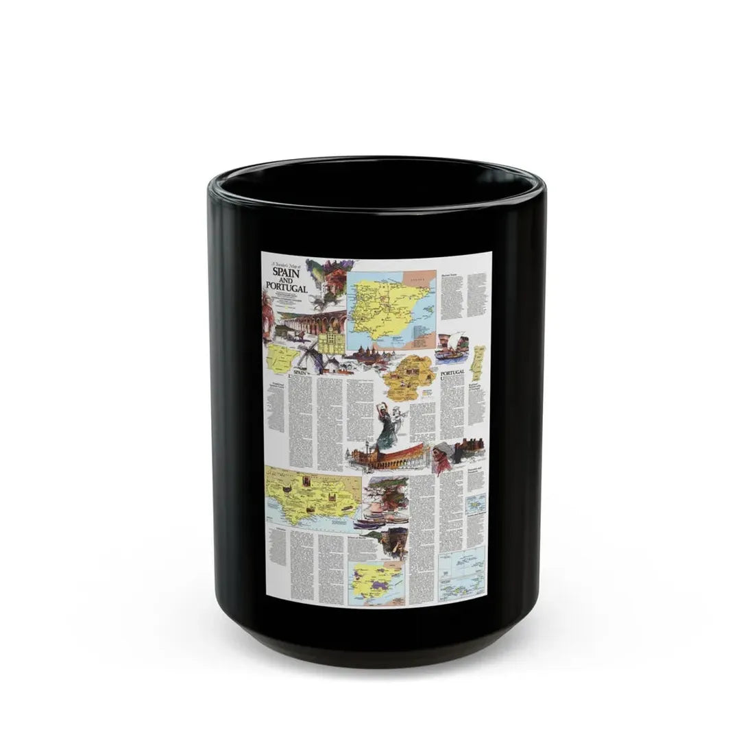 Spain and Portugal - A Traveller's Map 2 (1984) (Map) Black Coffee Mug 15oz - Go Mug Yourself