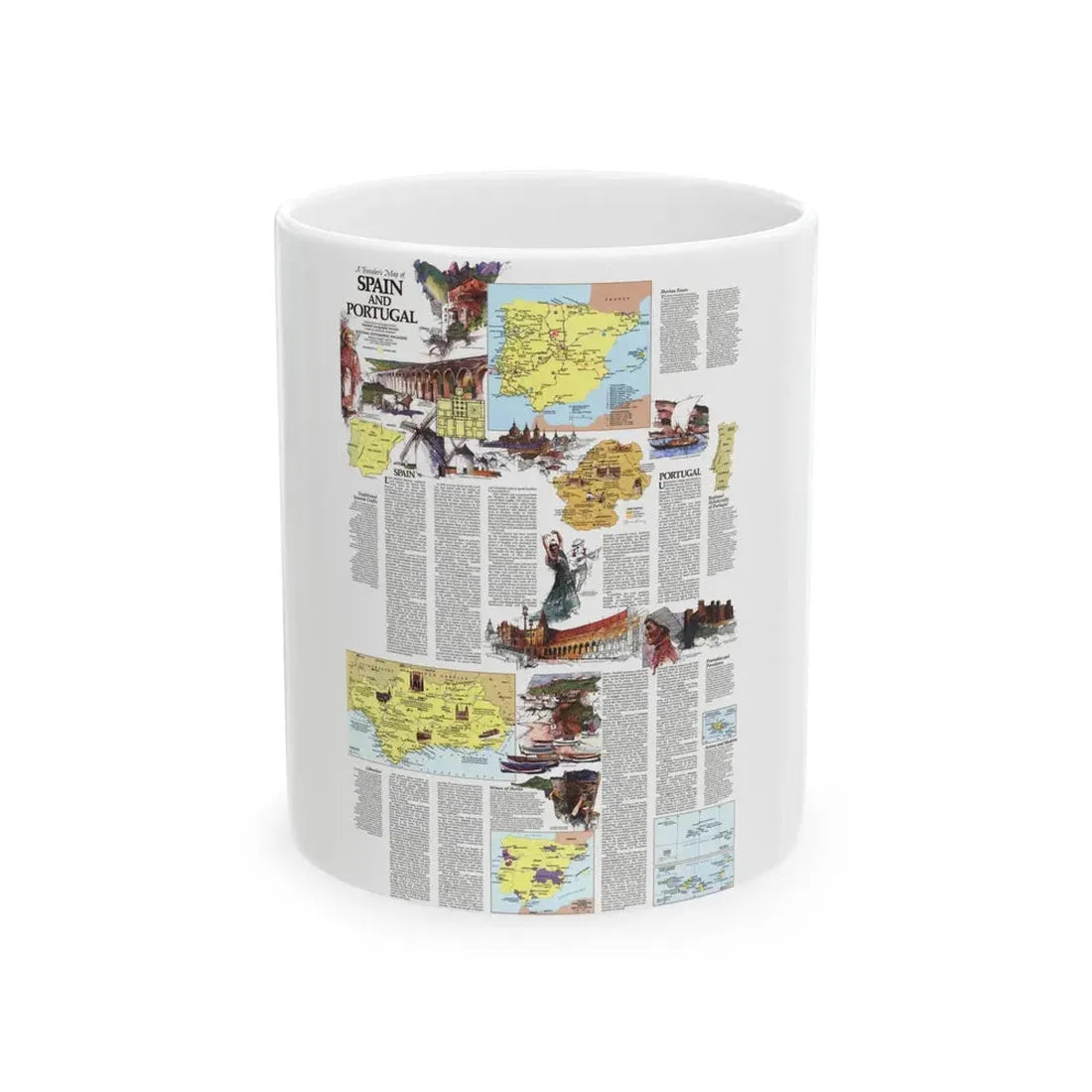 Spain and Portugal - A Traveller's Map 2 (1984) (Map) White Coffee Mug 11oz - Go Mug Yourself