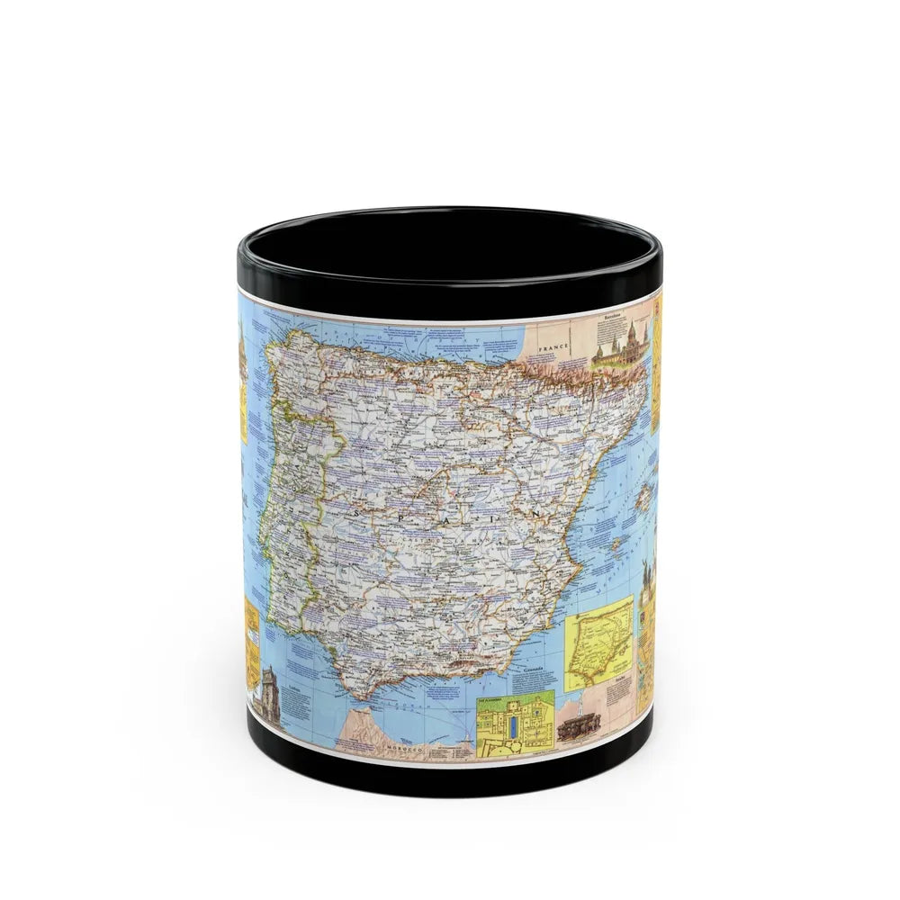 Spain and Portugal - A Traveller's Map 1 (1984) (Map) Black Coffee Mug-11oz-Go Mug Yourself