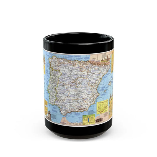 Spain and Portugal - A Traveller's Map 1 (1984) (Map) Black Coffee Mug-15oz-Go Mug Yourself