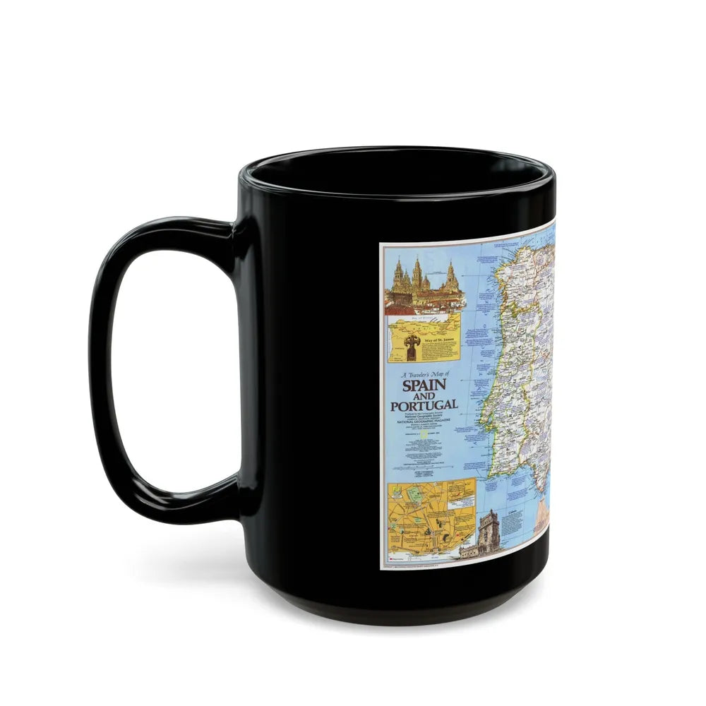 Spain and Portugal - A Traveller's Map 1 (1984) (Map) Black Coffee Mug-Go Mug Yourself