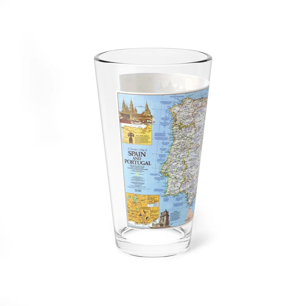 Spain and Portugal - A Traveller's Map 1 (1984) (Map) Pint Glass 16oz-Go Mug Yourself