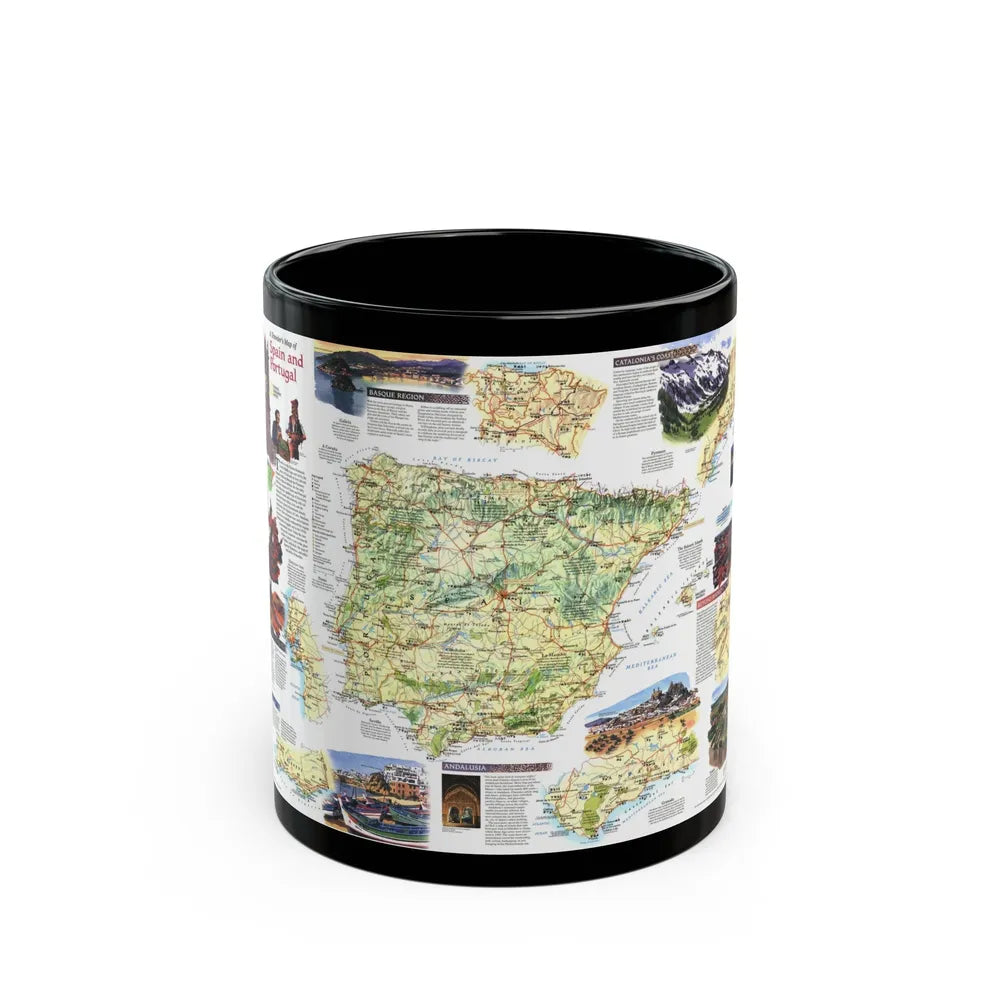 Spain and Portugal - A Traveller's Map (1998) (Map) Black Coffee Mug-11oz-Go Mug Yourself