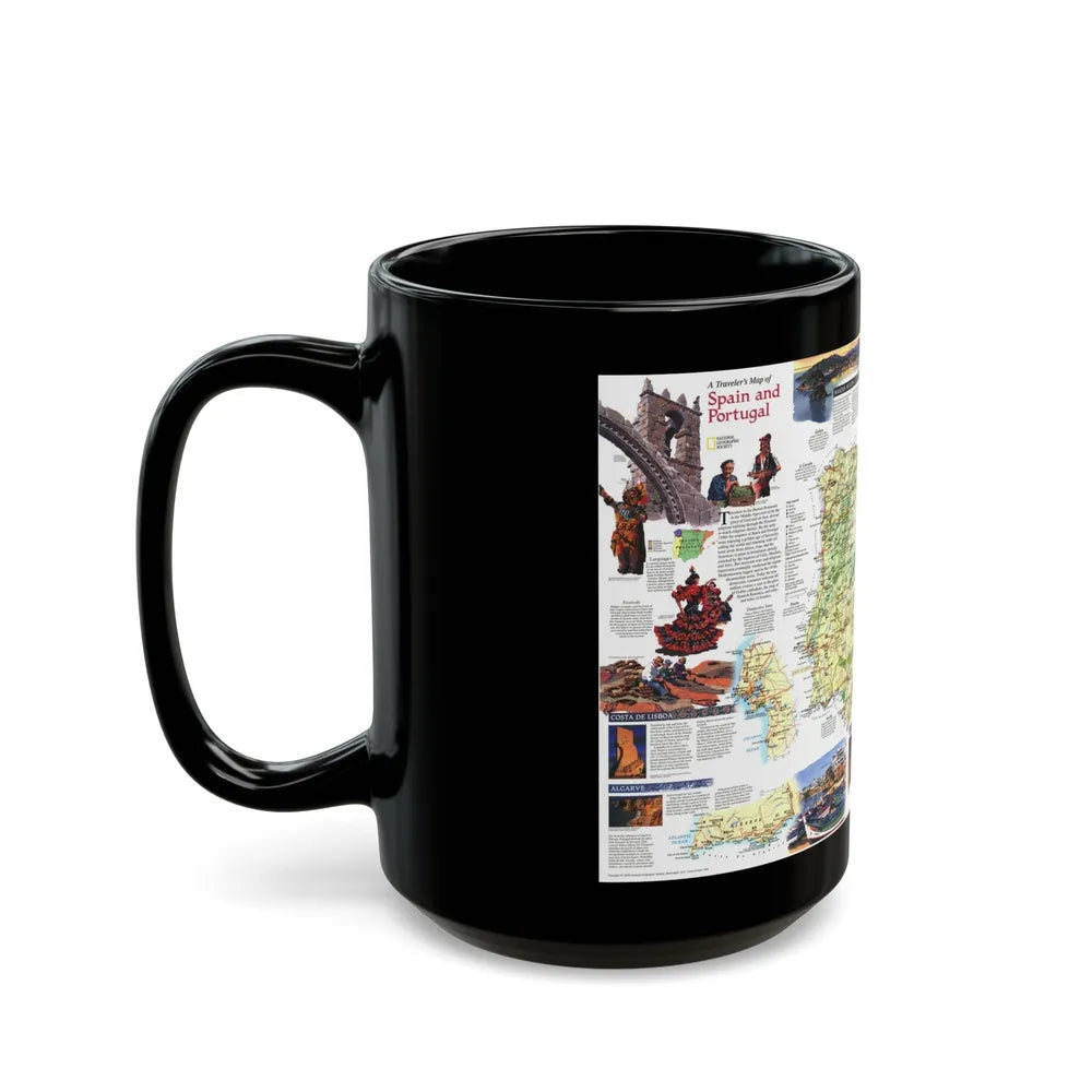 Spain and Portugal - A Traveller's Map (1998) (Map) Black Coffee Mug-Go Mug Yourself