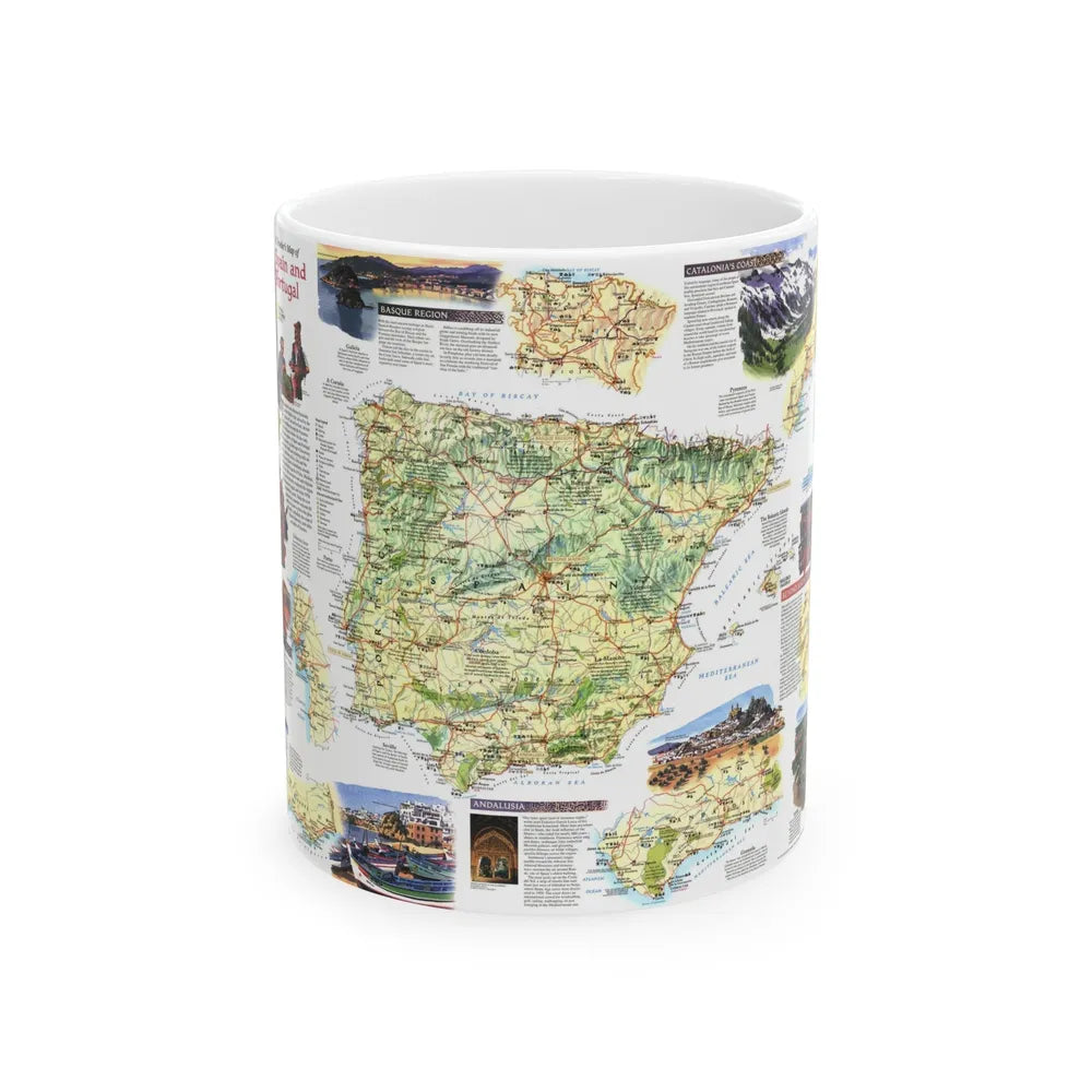 Spain and Portugal - A Traveller's Map (1998) (Map) White Coffee Mug-11oz-Go Mug Yourself