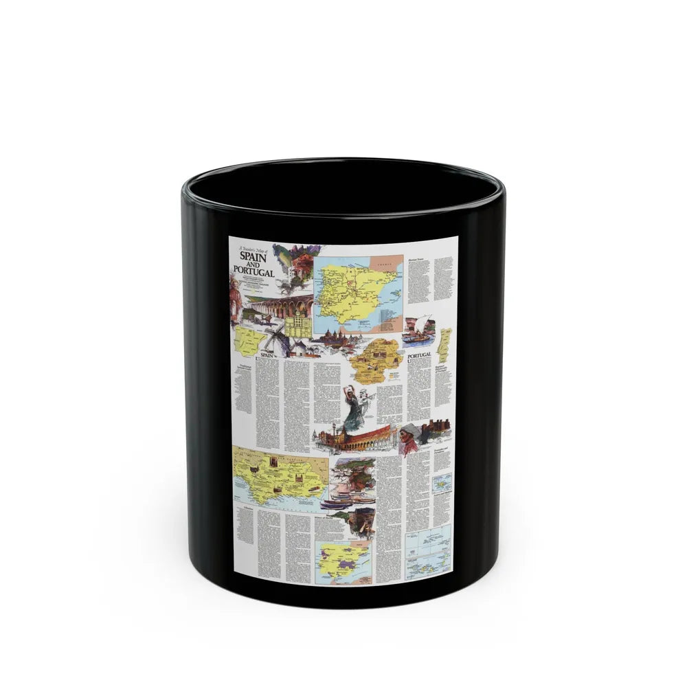 Spain and Portugal - A Traveller's Map 2 (1984) (Map) Black Coffee Mug-11oz-Go Mug Yourself