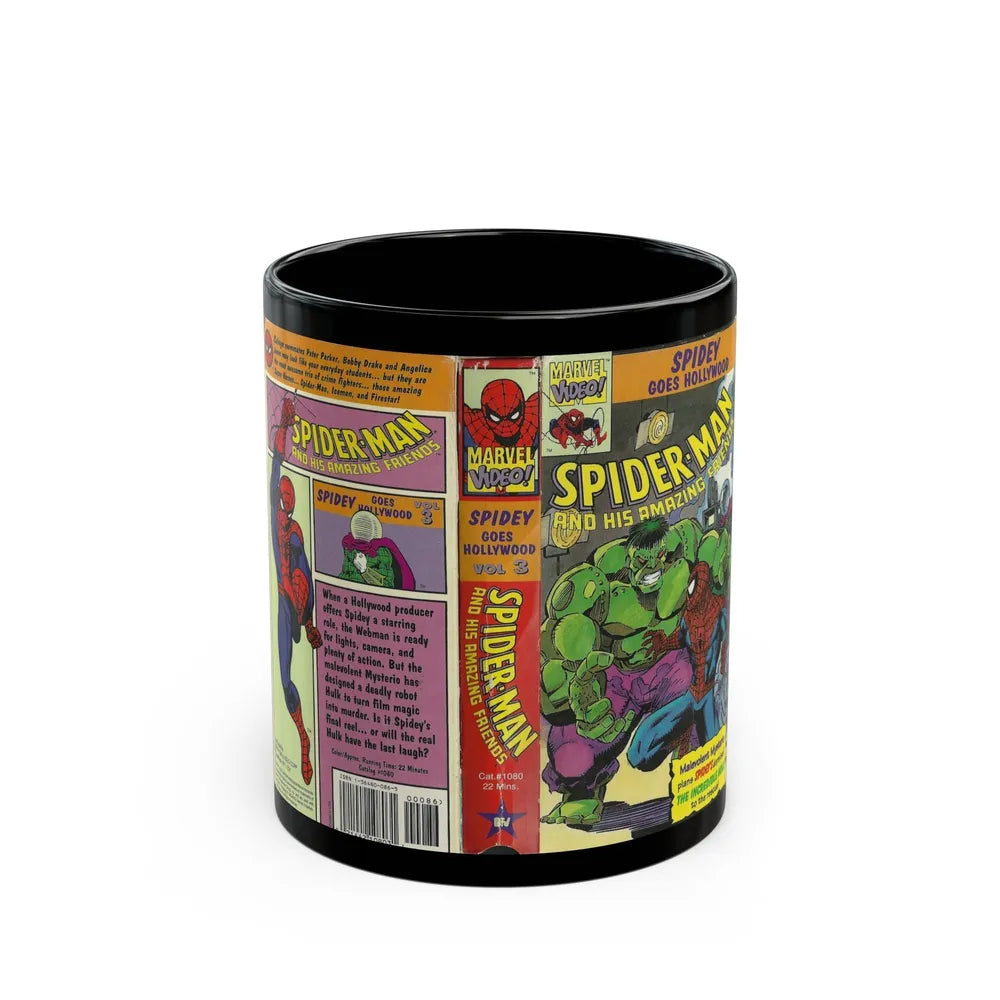 SPIDER MAN AND HIS AMAZING FRIENDS SPIDEY GOES HOLLYWOOD (VHS COVER) - Black Coffee Mug-11oz-Go Mug Yourself