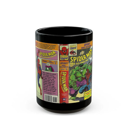 SPIDER MAN AND HIS AMAZING FRIENDS SPIDEY GOES HOLLYWOOD (VHS COVER) - Black Coffee Mug-15oz-Go Mug Yourself