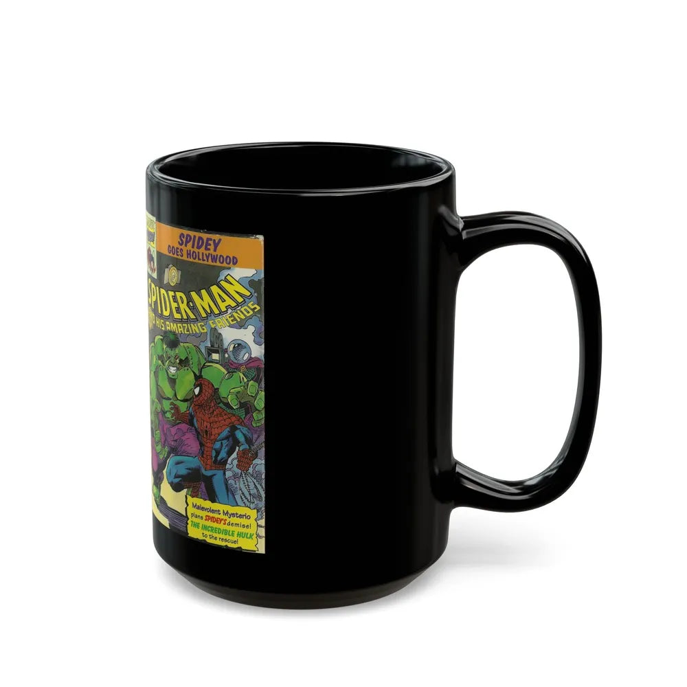 SPIDER MAN AND HIS AMAZING FRIENDS SPIDEY GOES HOLLYWOOD (VHS COVER) - Black Coffee Mug-Go Mug Yourself