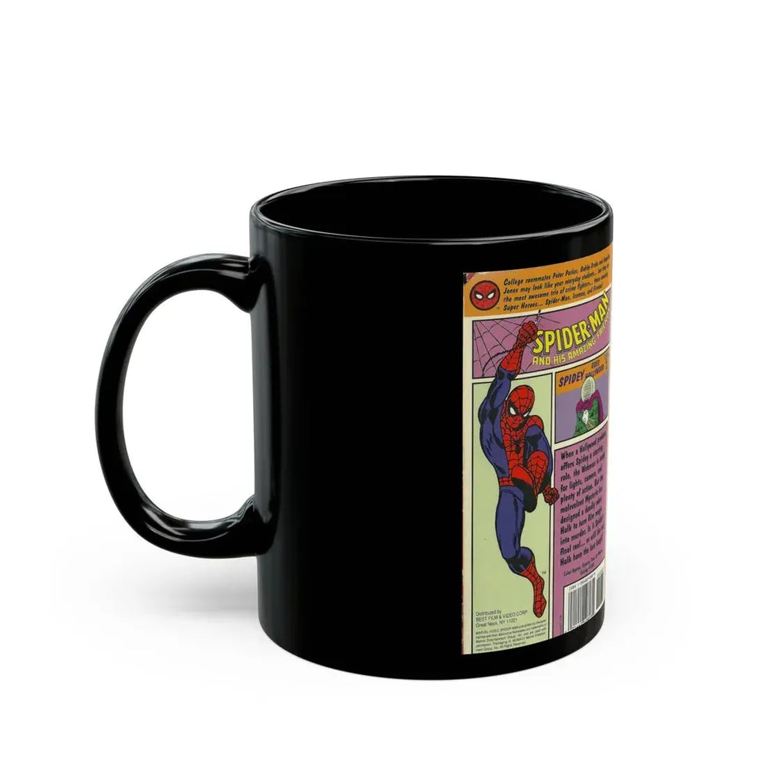 SPIDER MAN AND HIS AMAZING FRIENDS SPIDEY GOES HOLLYWOOD (VHS COVER) - Black Coffee Mug - Go Mug Yourself