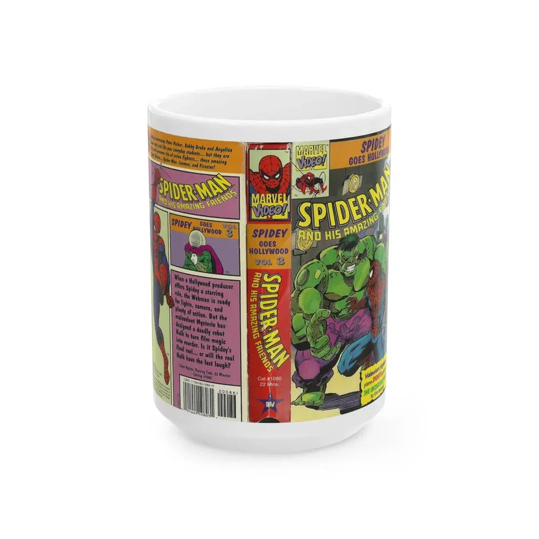 SPIDER MAN AND HIS AMAZING FRIENDS SPIDEY GOES HOLLYWOOD (VHS COVER) - White Coffee Mug 15oz - Go Mug Yourself
