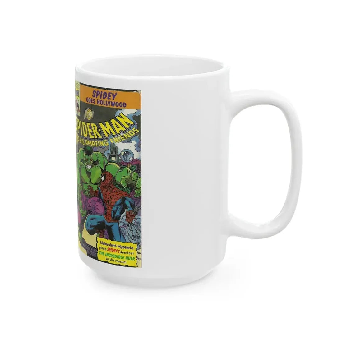 SPIDER MAN AND HIS AMAZING FRIENDS SPIDEY GOES HOLLYWOOD (VHS COVER) - White Coffee Mug - Go Mug Yourself