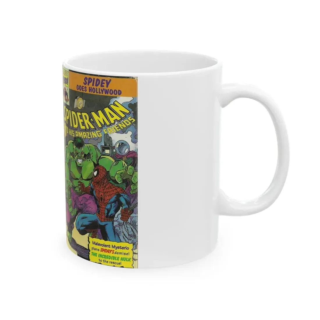 SPIDER MAN AND HIS AMAZING FRIENDS SPIDEY GOES HOLLYWOOD (VHS COVER) - White Coffee Mug - Go Mug Yourself