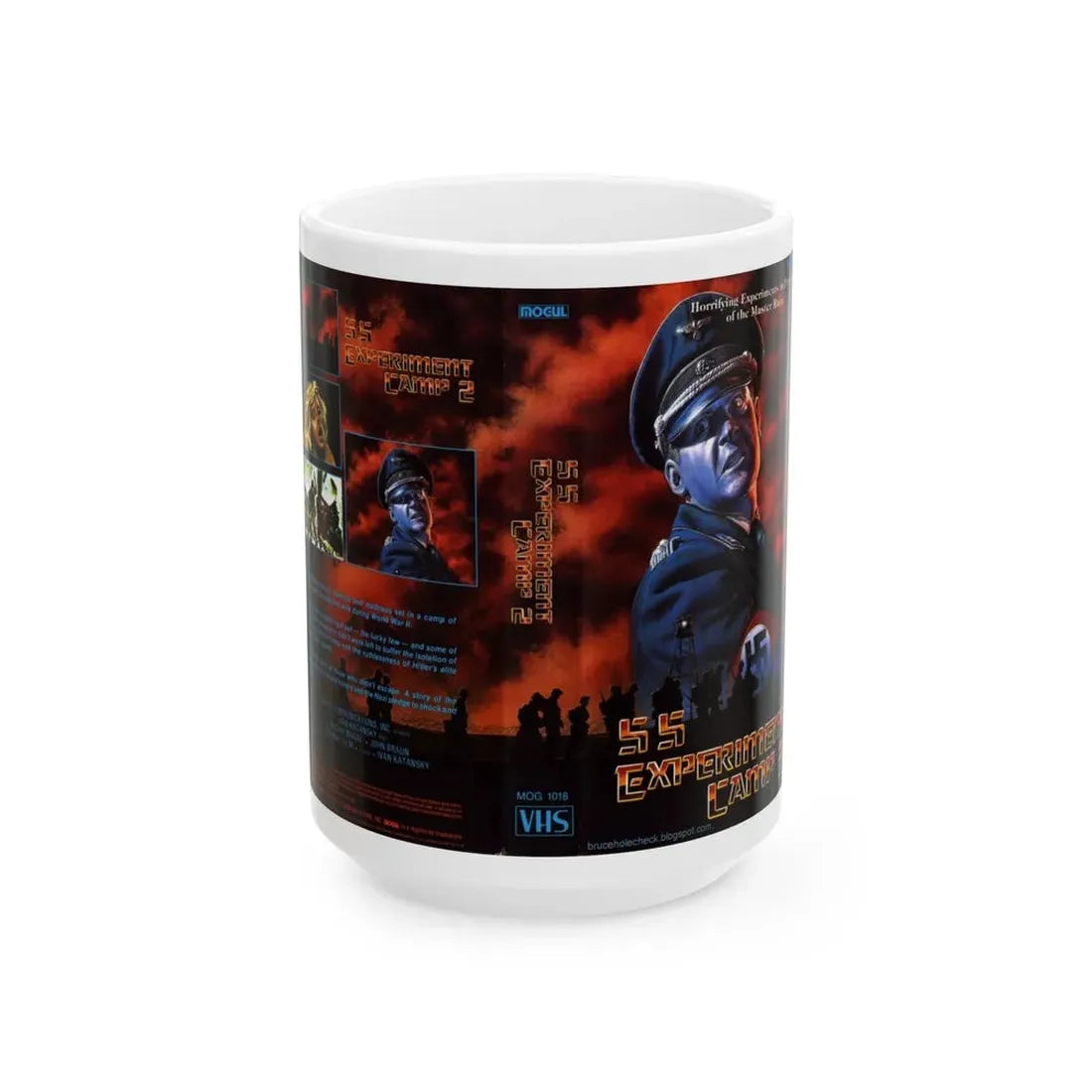 SS EXPERIMENT CAMP NAZI EXPLOITATION (VHS COVER) - White Coffee Mug 15oz - Go Mug Yourself