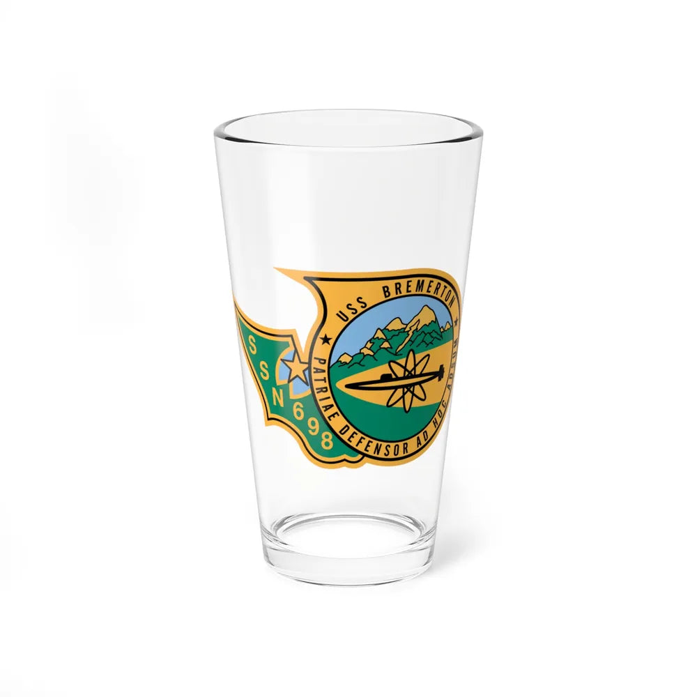 SSN 698 USS Bremerton Patriae Defensor AD Hoc Adsum (U.S. Navy) Pint Glass 16oz-16oz-Go Mug Yourself