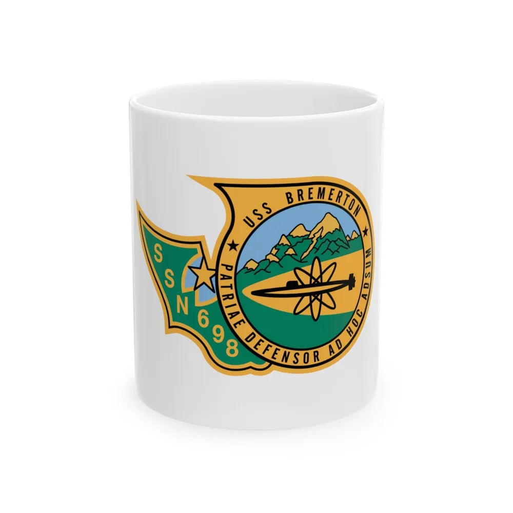 SSN 698 USS Bremerton Patriae Defensor AD Hoc Adsum (U.S. Navy) White Coffee Mug-11oz-Go Mug Yourself