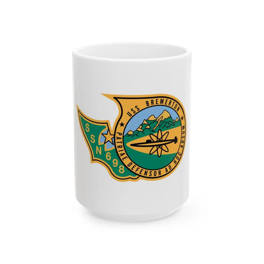 SSN 698 USS Bremerton Patriae Defensor AD Hoc Adsum (U.S. Navy) White Coffee Mug-15oz-Go Mug Yourself