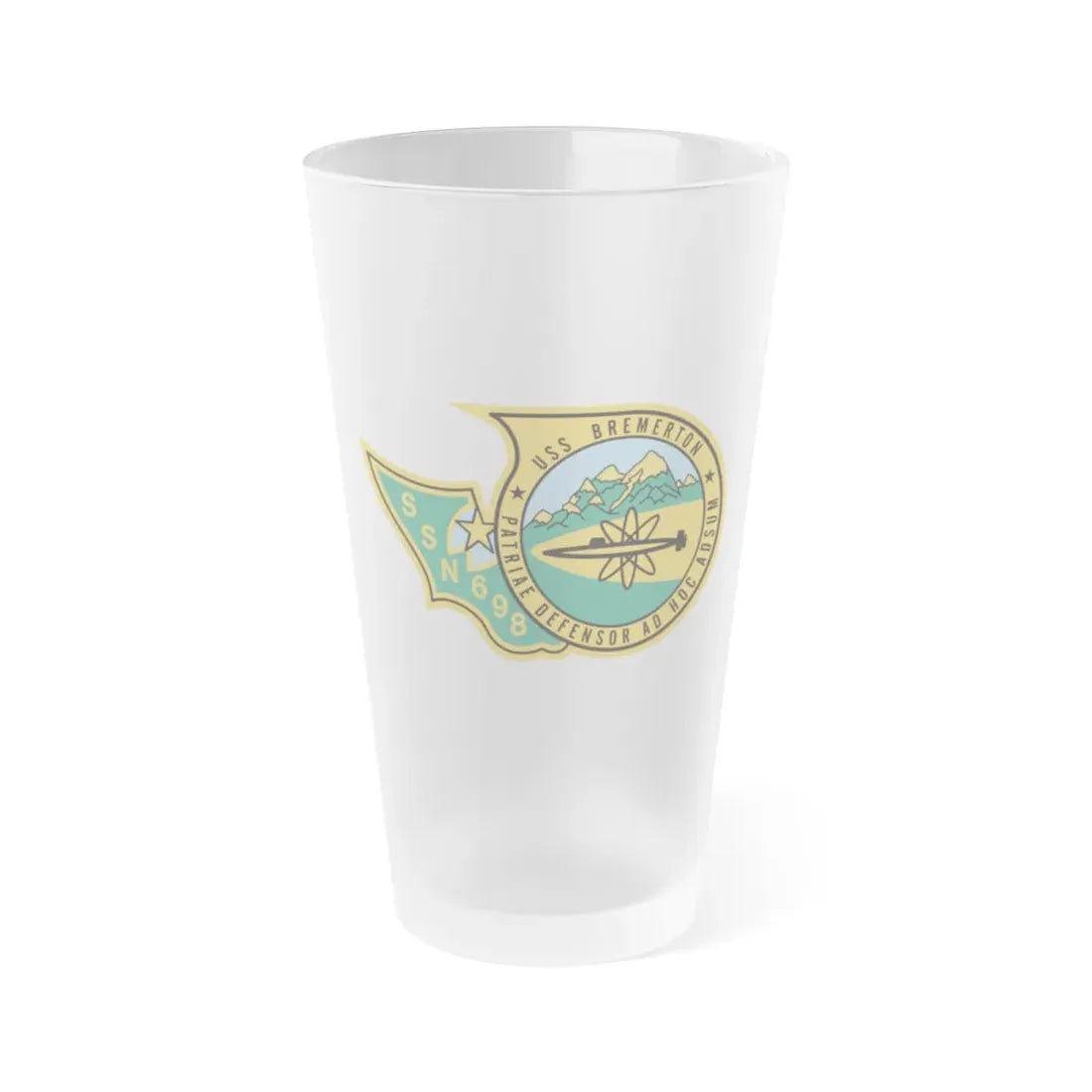 SSN 698 USS Bremerton Patriae Defensor AD Hoc Adsum (U.S. Navy) Frosted Pint Glass 16oz Default Title - Go Mug Yourself