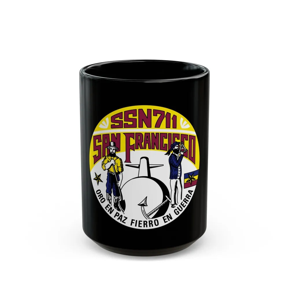 SSN711 San Francisco Oro En Paz Fierro En Guerra (U.S. Navy) Black Coffee Mug-15oz-Go Mug Yourself