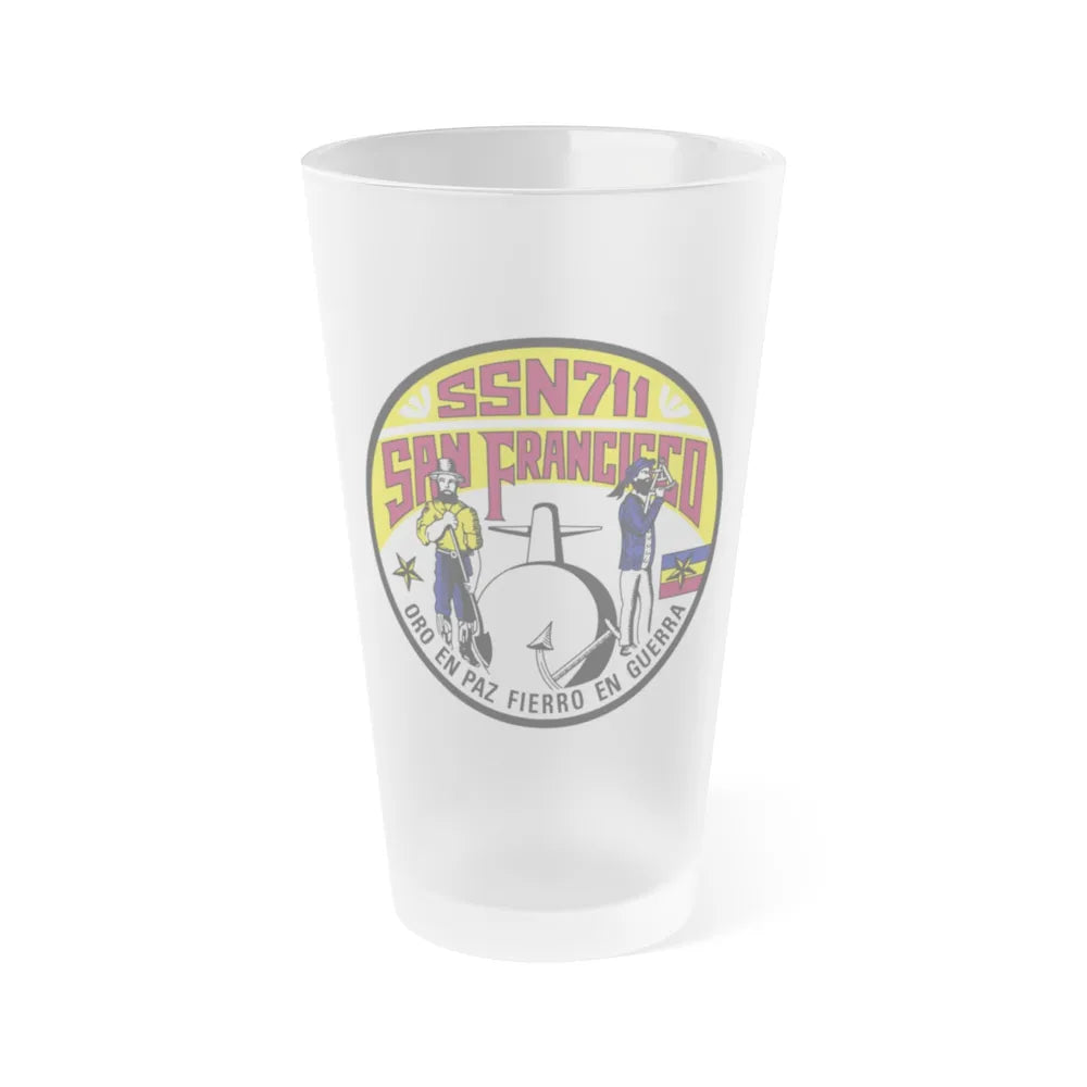 SSN711 San Francisco Oro En Paz Fierro En Guerra (U.S. Navy) Frosted Pint Glass 16oz-Go Mug Yourself